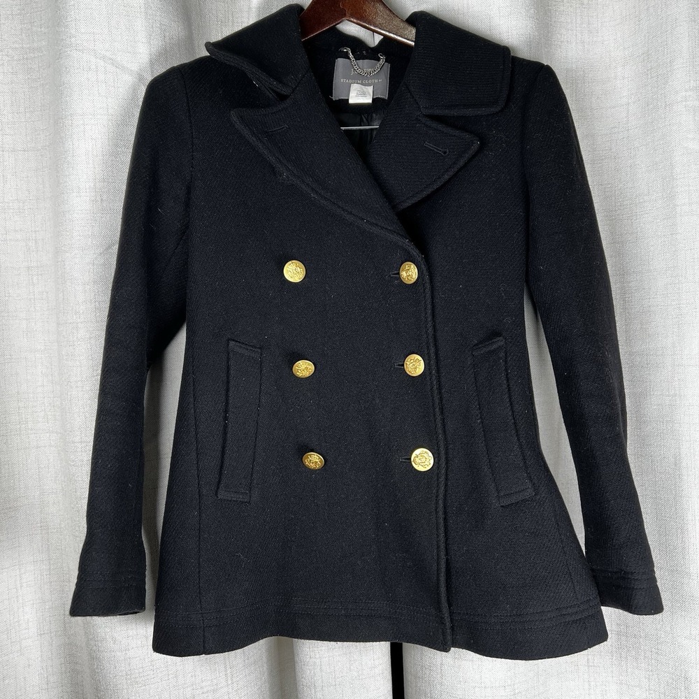 J Crew Nello Gori Peacoat Stadium Cloth Womens 0 Petite Wool Blend Black Jacket